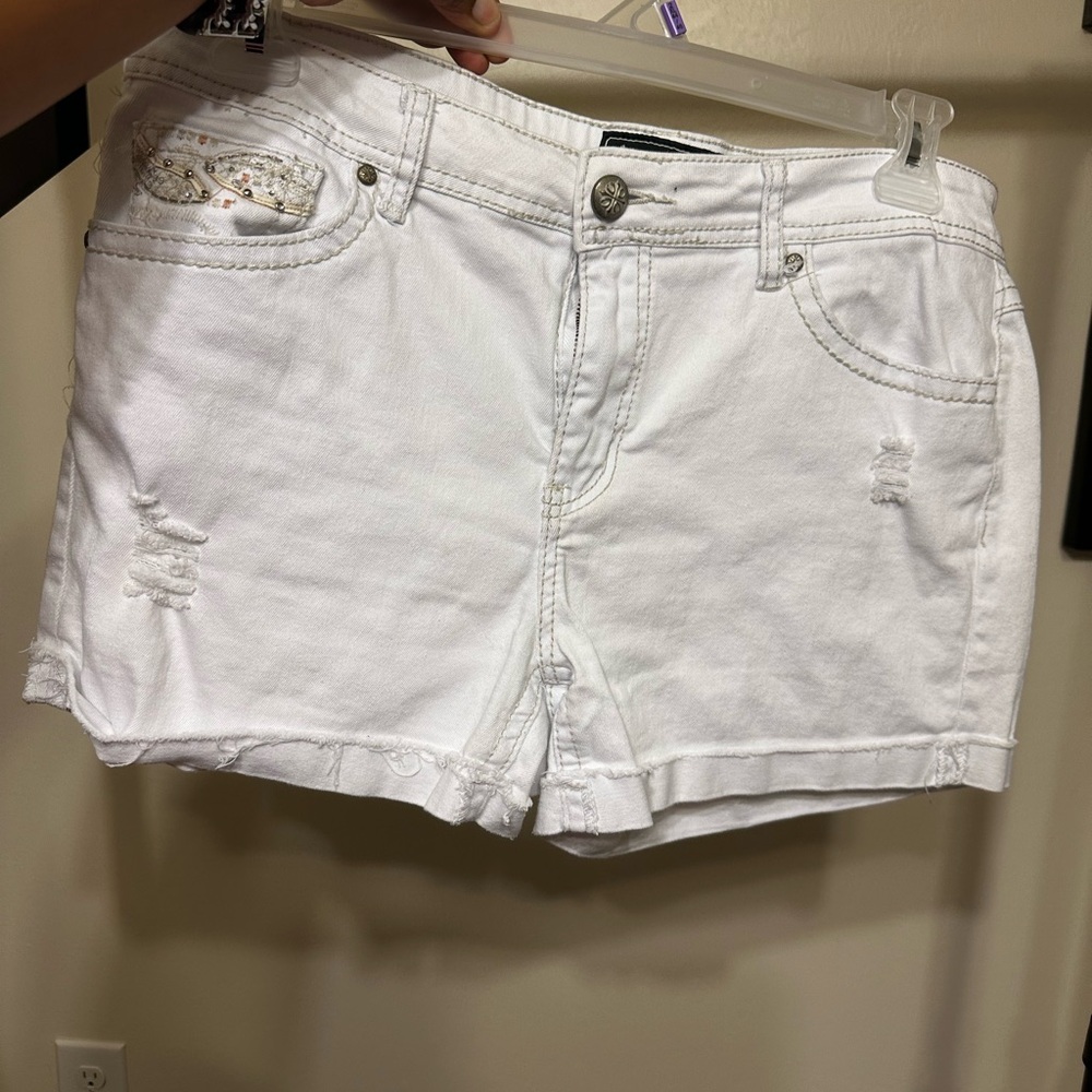 Cato Premium Brand Women’s White Jean Shorts with Beading